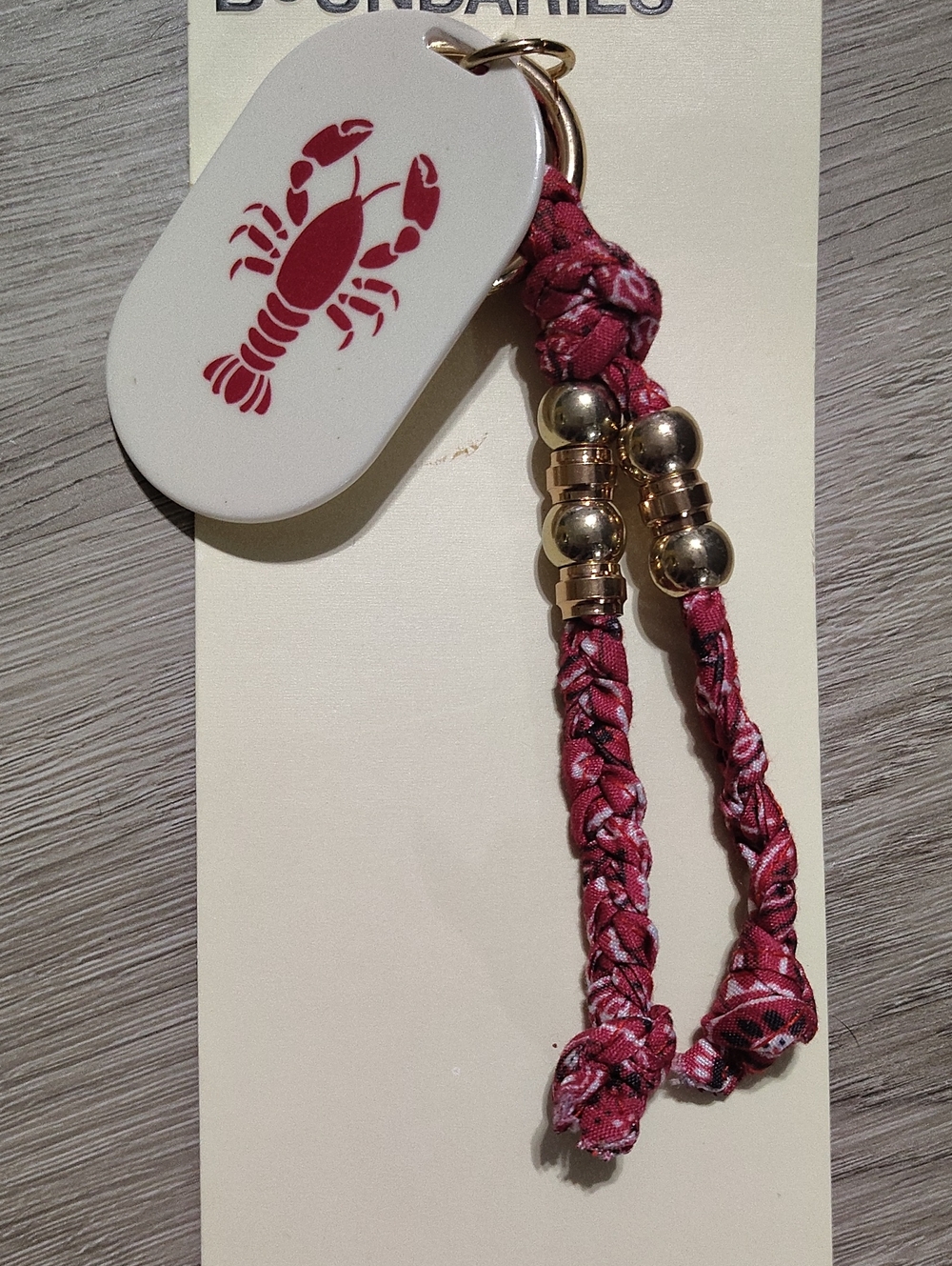 🆕Red Bandana Braided Bag Charm with Gold Beads Lobster Tag Bag Keychain
